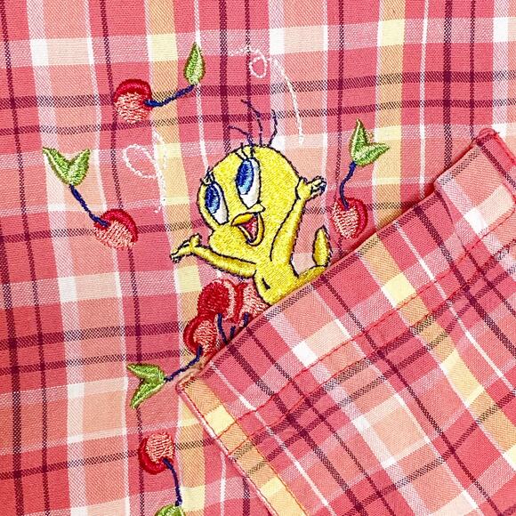 Looney Tunes Tweety Shirt Plaid Embroidered Sleeveless Button‎ Up Size 14W 16W - Picture 6 of 10